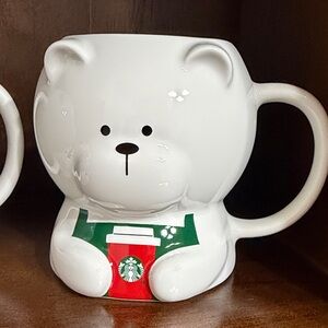 Starbucks White Bear Mug with Red and Green Accents